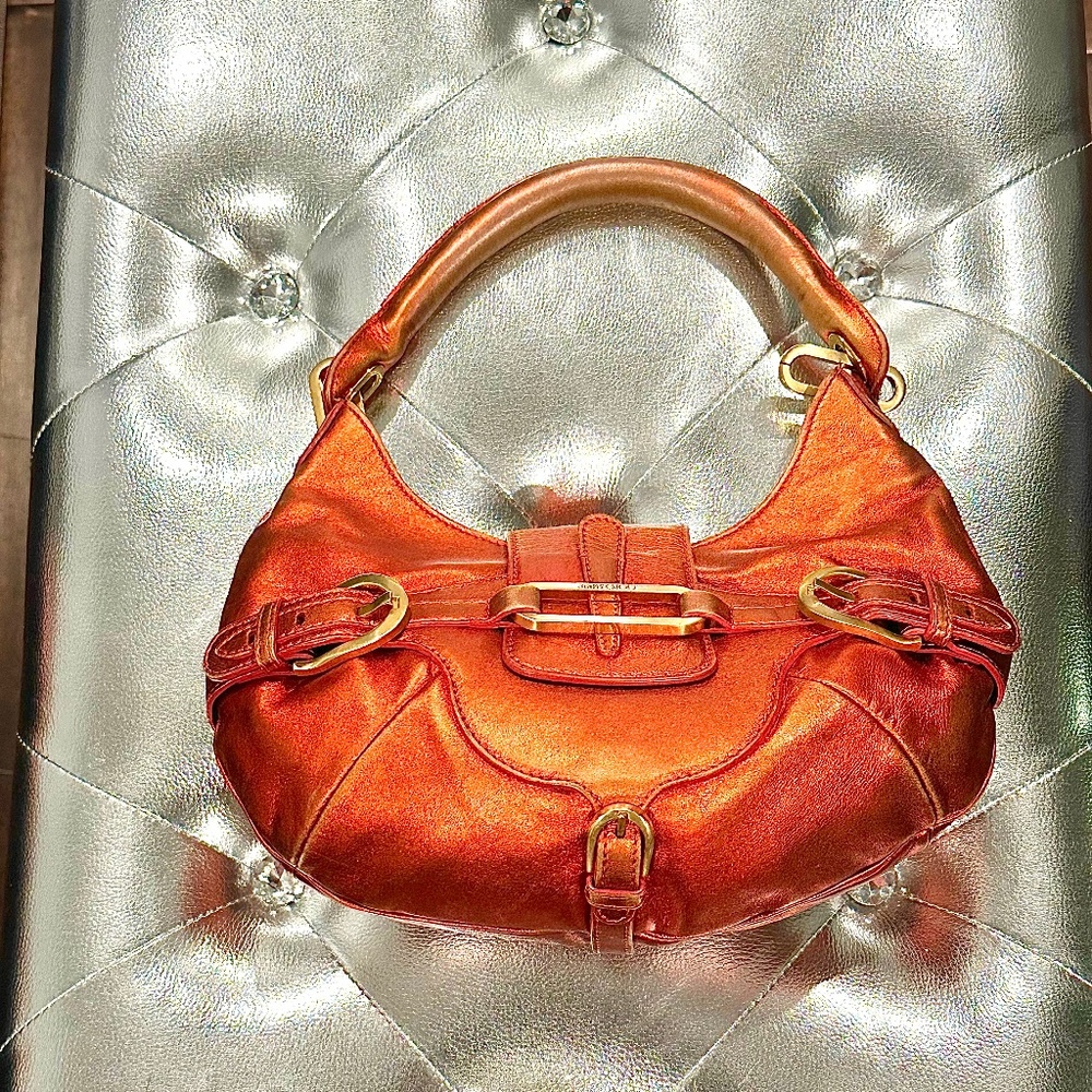 JIMMY CHOO METALLIC ORANGE LEATHER BAG